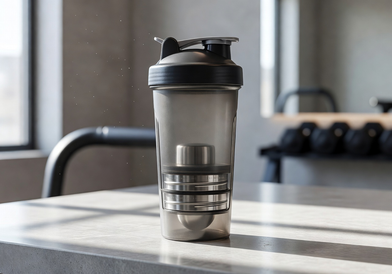 Fitness protein shaker bottle with powder compartments